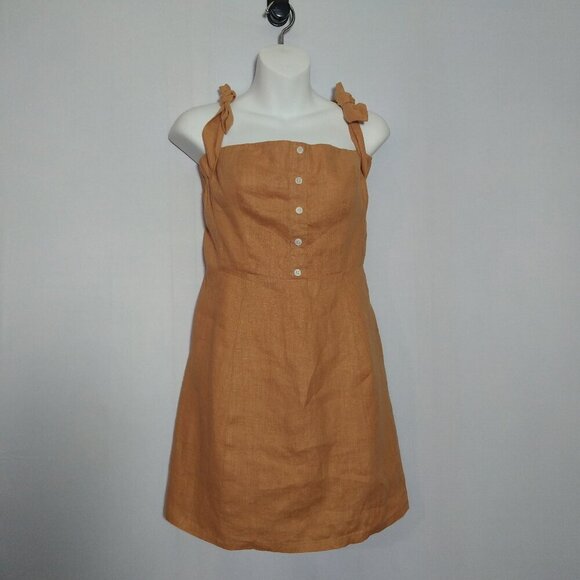 Reformation Arnaut Burnt Orange Linen Dress Size 4 Off Shoulder - Picture 1 of 4